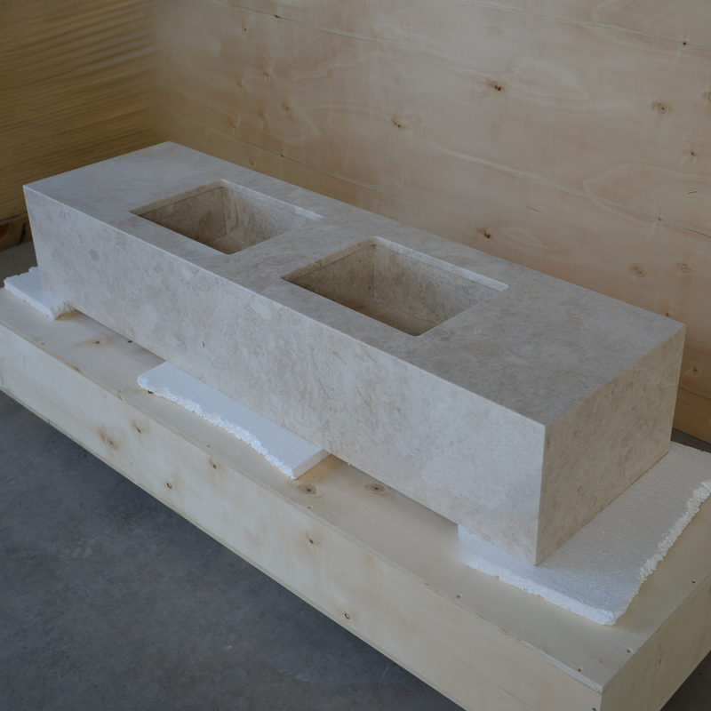 Hera Beige Marble Double Sink - Handcrafted Premium Bath Fixture, photo 3 of 9