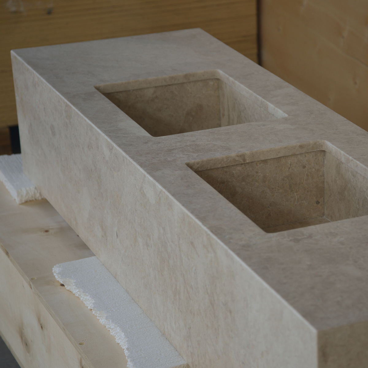 Hera Beige Marble Double Sink - Handcrafted Premium Bath Fixture, photo 5 of 9