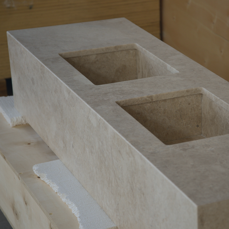 Hera Beige Marble Double Sink - Handcrafted Premium Bath Fixture, photo 5 of 9