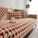 Winter Thickened Sherpa Fleece Houndstooth Sofa Cushion, Non-slip Sofa Cover with Plush