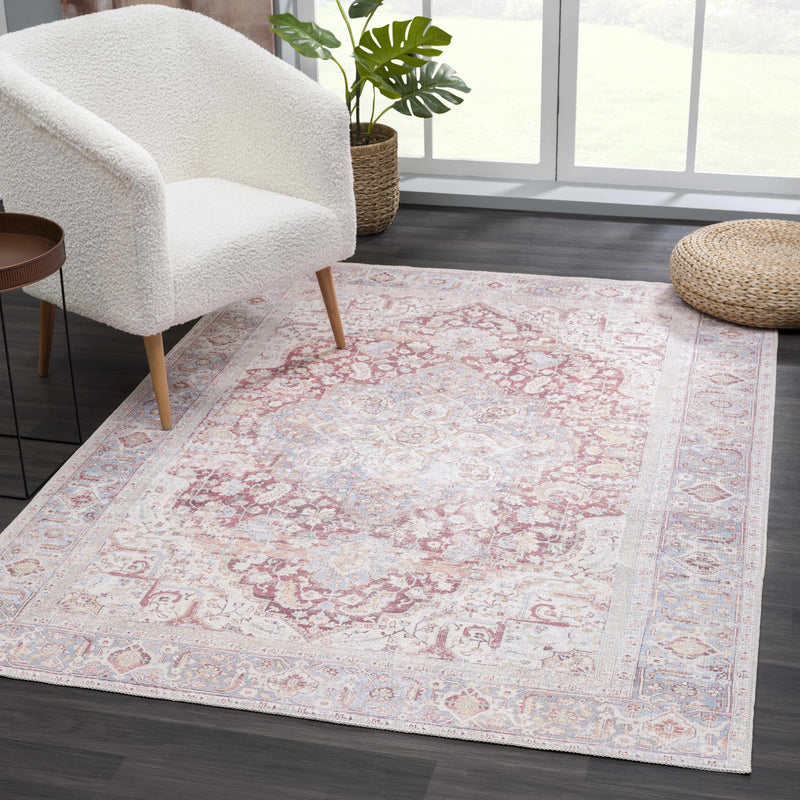 Cream Rust Leeston Vintage Washable Area Rug