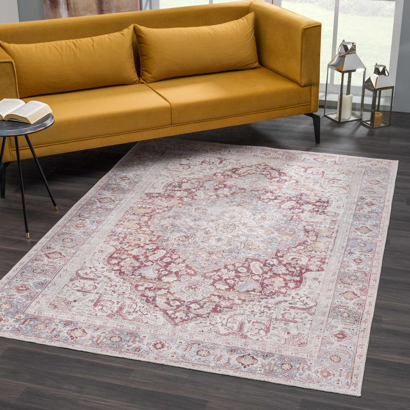 Cream Rust Leeston Vintage Washable Area Rug