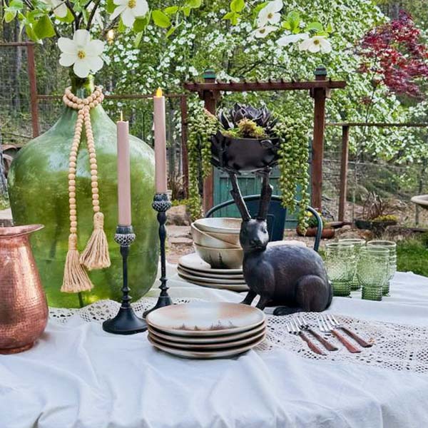 Bronze Bunny Decor with Bowl