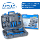 65 Piece Household and Mechanical Tool Set -- DT0001 by Apollo Tools