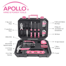 Essential 65-Piece Pink Tool Set with Socket Set and Most-Used Tools for Do it Yourself Repairs and Maintenance - DT0001P by Apollo Tools