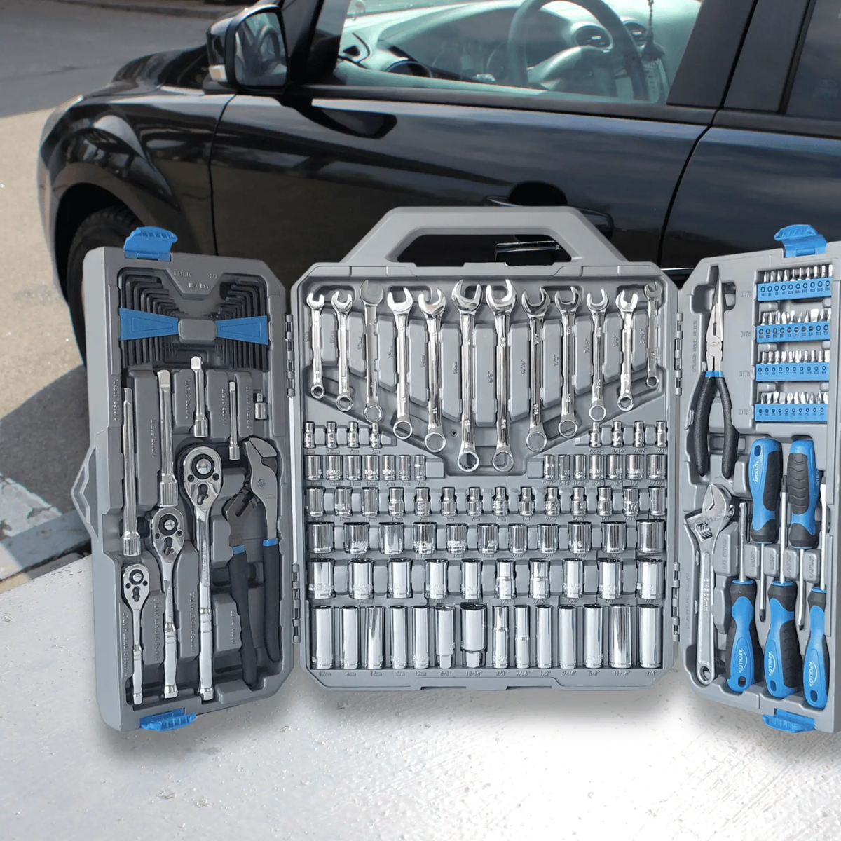 163 Piece Mechanics Tool Kit -- DT0002, installed in a room