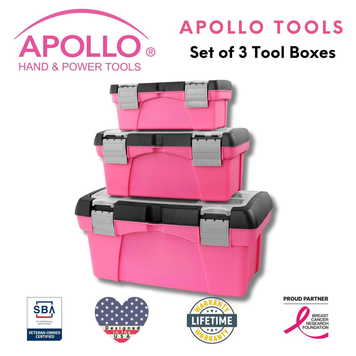 3 Piece Tool Box - Pink - DT5005P, photo 3 of 14