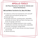 101 Piece Mechanic Tool Set for Vehicle and Home Maintenance, Roadside Emergencies. SAE and Metric Tool Set for Car, Boat, RV, Bikes - DT0006 by Apollo Tools