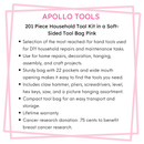 201 Piece Household Tool Kit in a Soft-Sided Tool Bag Pink - DT0020P by Apollo Tools
