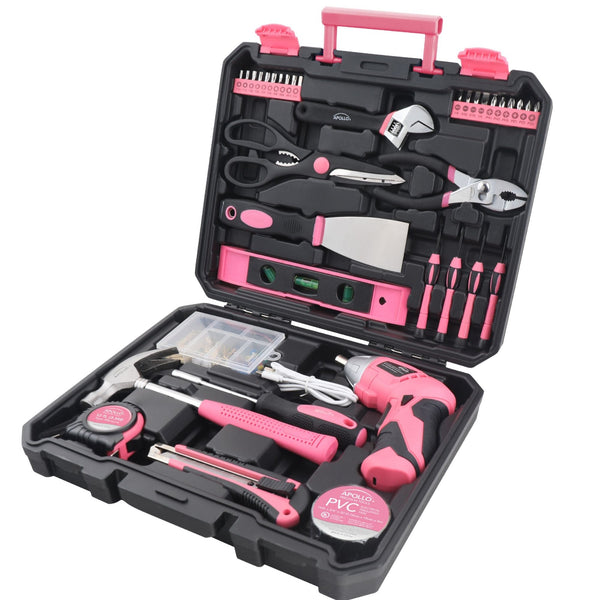 New and Improved 135 Piece Pink Household Tool Set with Pivoting Dual-Angle 3.6 Volt Lithium-Ion Cordless Screwdriver in Hard Case - DT0774P, photo 2 of 10
