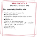 5 Piece SAE Ratcheting Wrench Set - DT1212