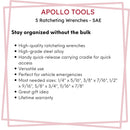 5 Piece SAE Ratcheting Wrench Set - DT1212 by Apollo Tools