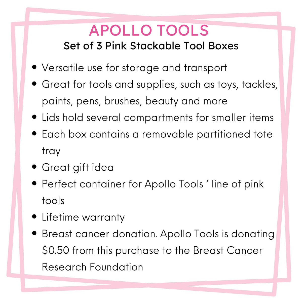 3 Piece Tool Box - Pink - DT5005P, photo 5 of 14