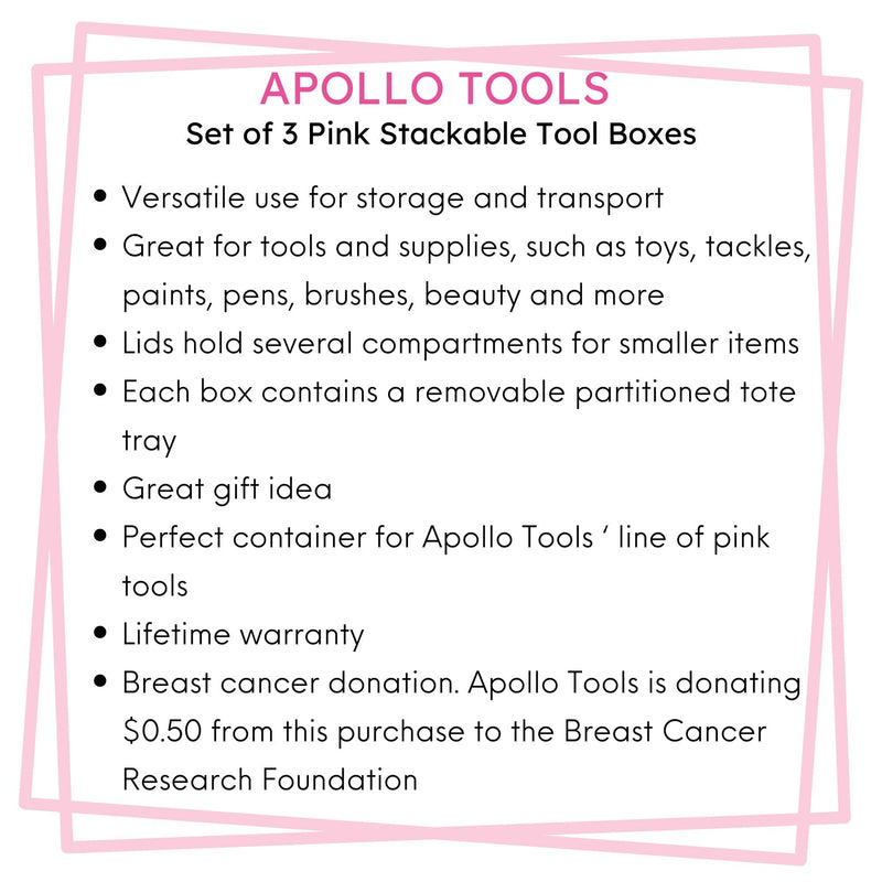 3 Piece Tool Box - Pink - DT5005P, photo 5 of 14