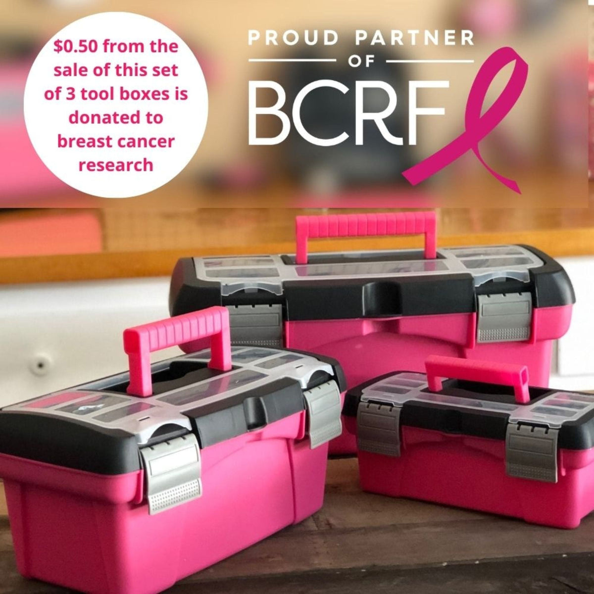 3 Piece Tool Box - Pink - DT5005P, installed in a room