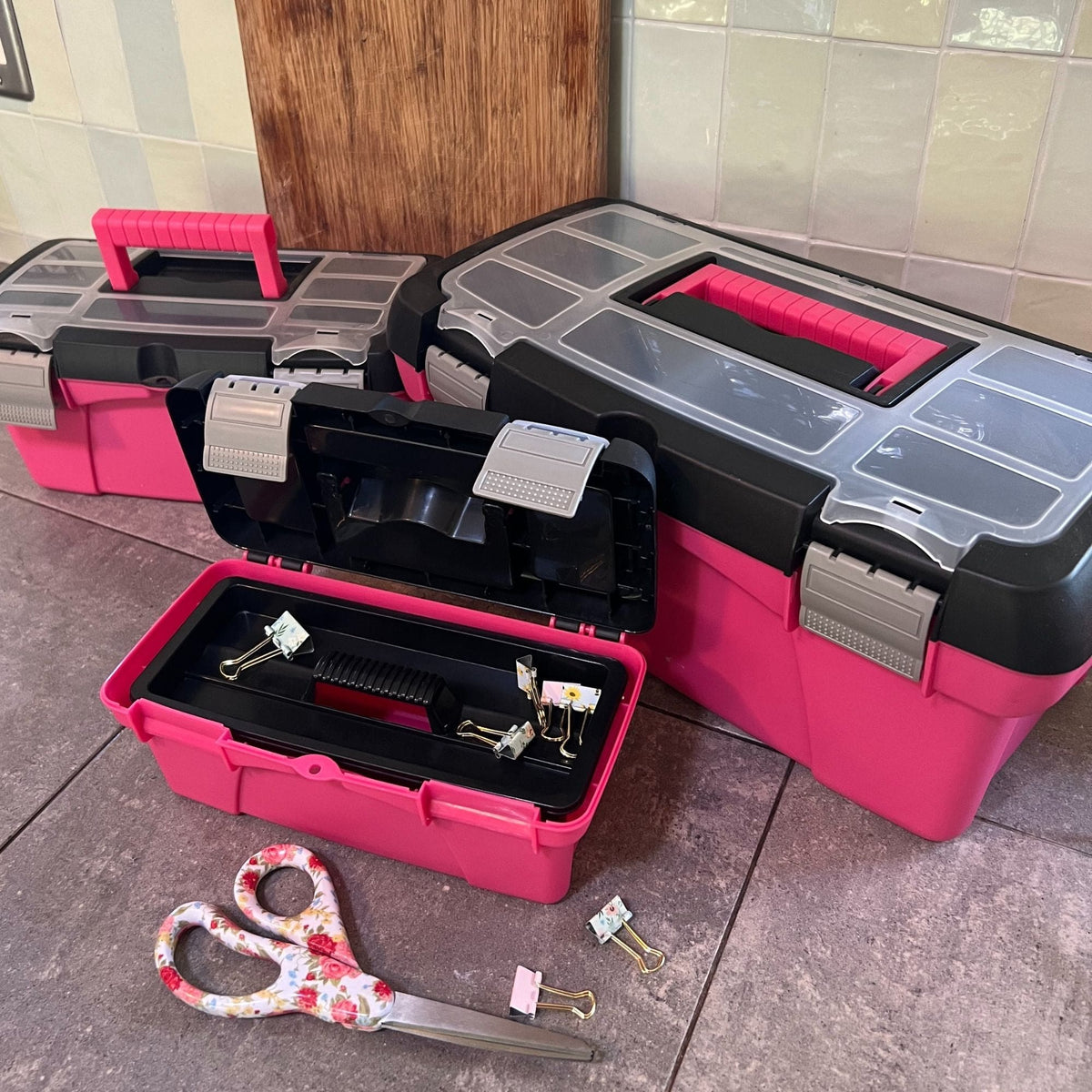 3 Piece Tool Box - Pink - DT5005P, installed in a room