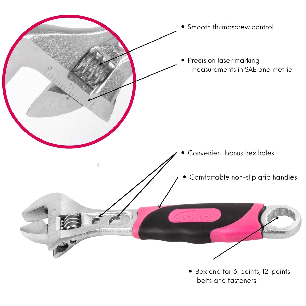 2 Adjustable Wrenches - Pink - DT5007P, photo 8 of 11