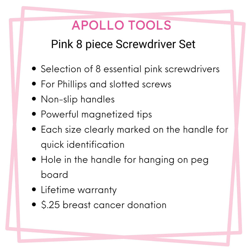 Apollo Tools 8 Pink Essential Screwdriver Set DT5018P, photo 8 of 11