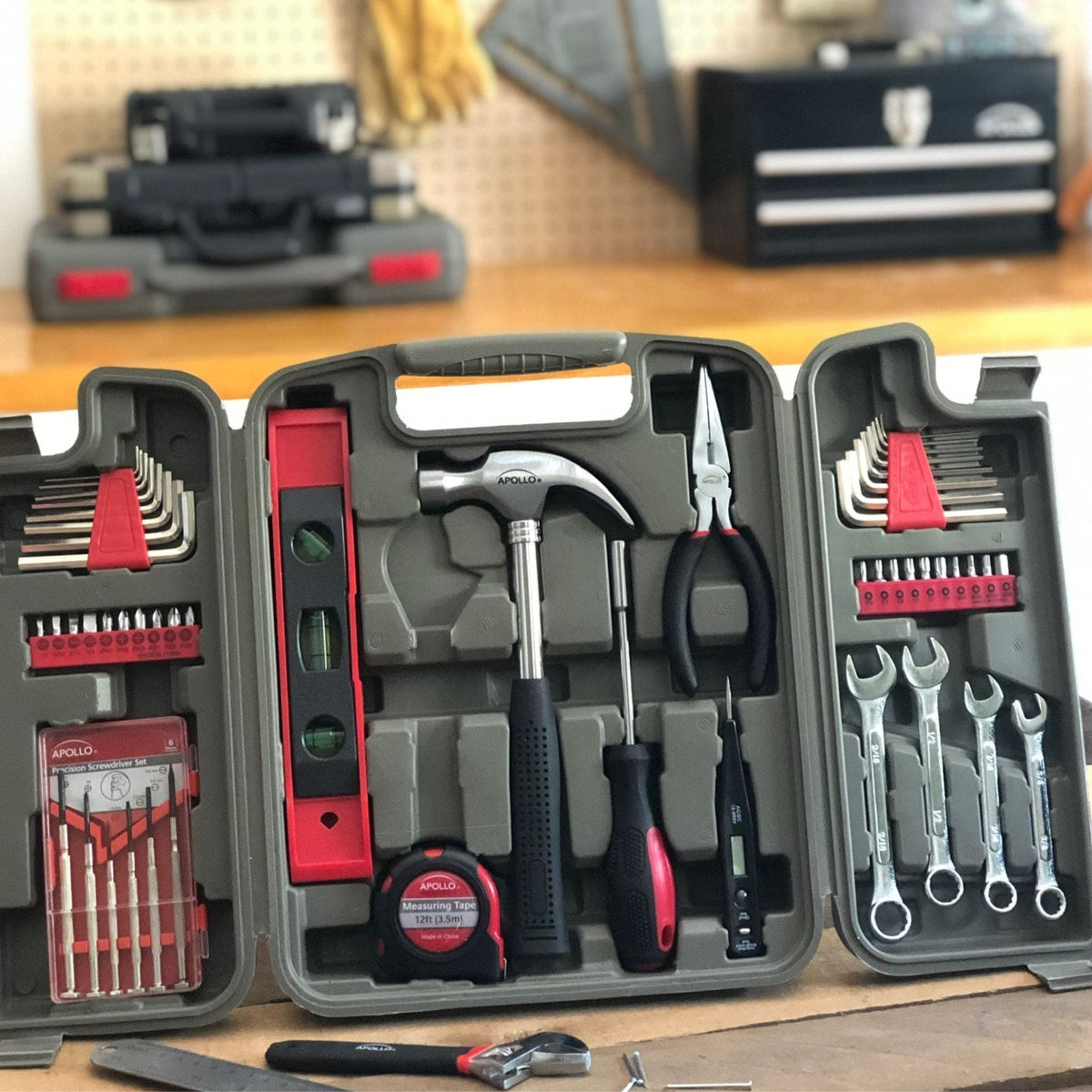 53 Piece Household Tool Kit - DT9408, installed in a room