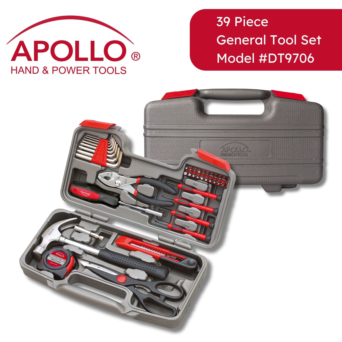 39 Piece General Tool Set - DT9706, packed in its shipping crate