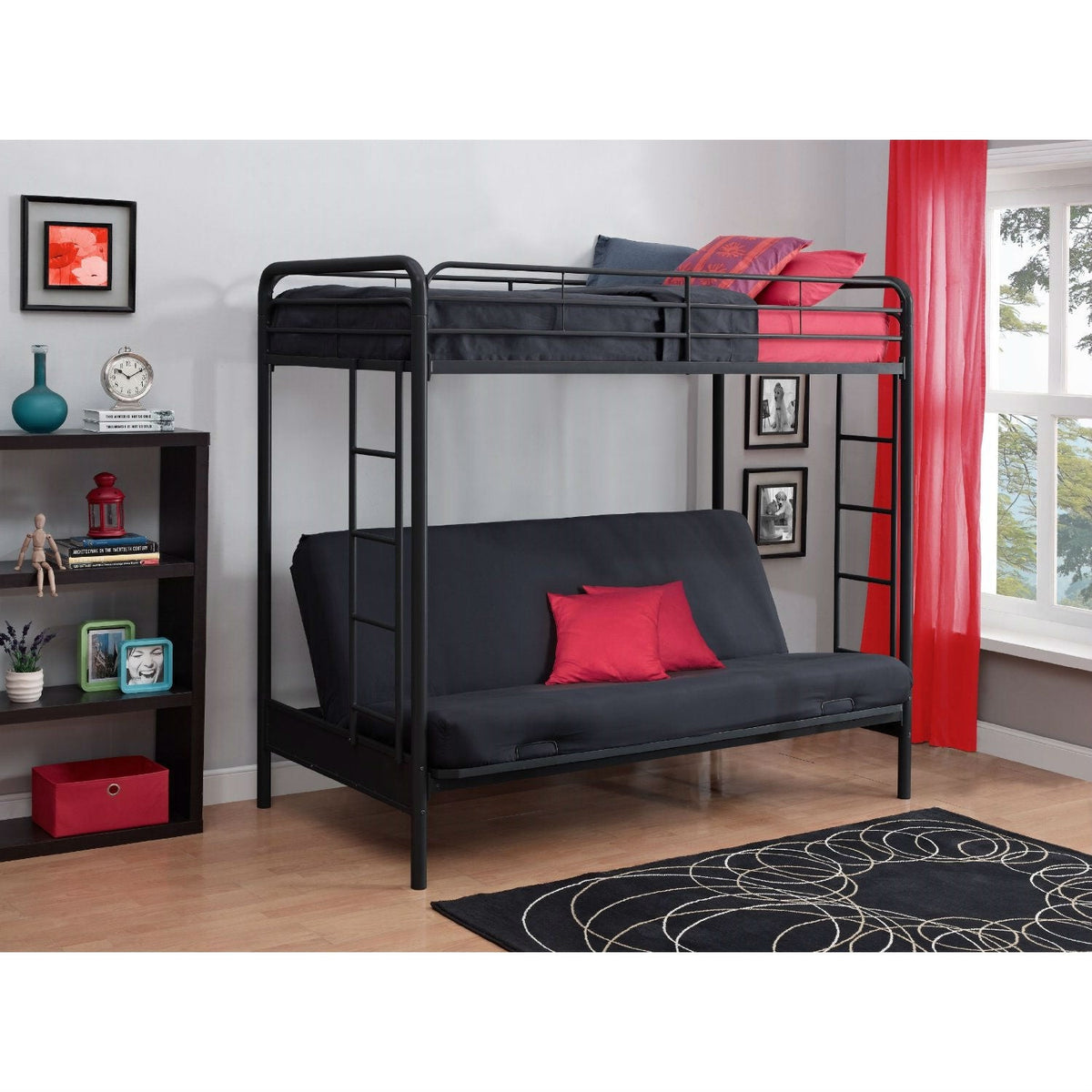 Twin over Full Futon Bunk Bed Sleeper Sofa in Black Metal, photo 4 of 5
