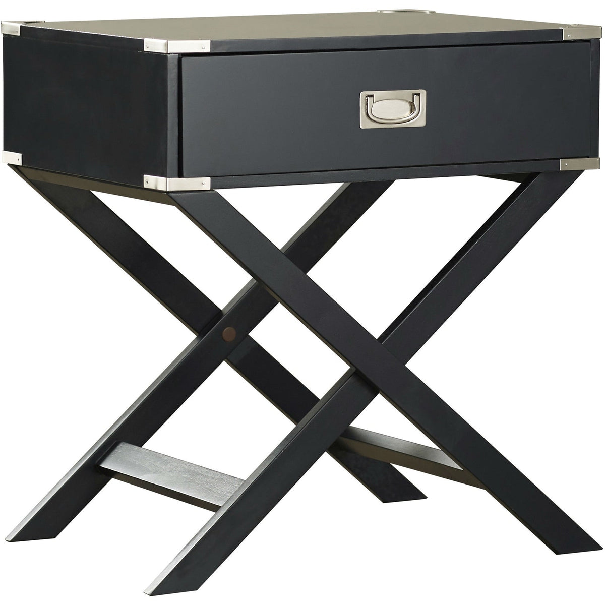 Dark Grey Black 1-Drawer End Table Nightstand with Modern Classic X Style Legs, photo 3 of 5