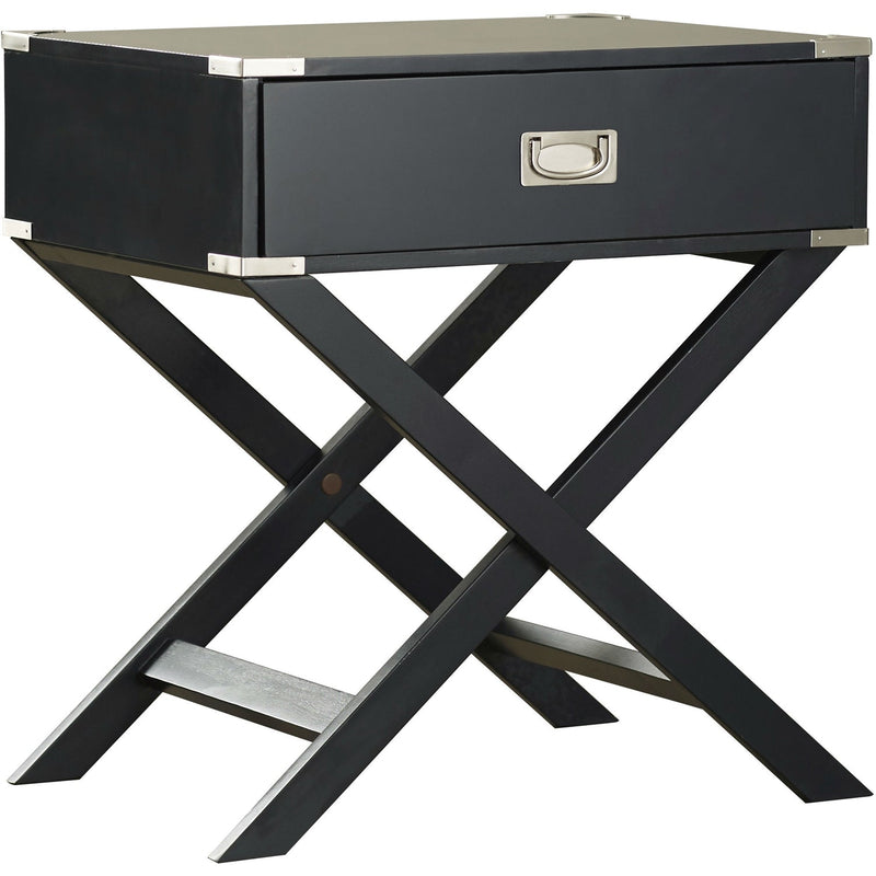 Dark Grey Black 1-Drawer End Table Nightstand with Modern Classic X Style Legs, photo 3 of 5