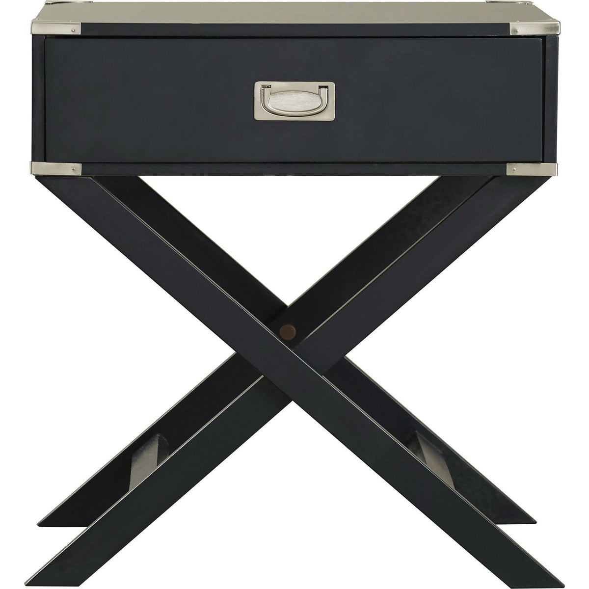 Dark Grey Black 1-Drawer End Table Nightstand with Modern Classic X Style Legs, photo 4 of 5
