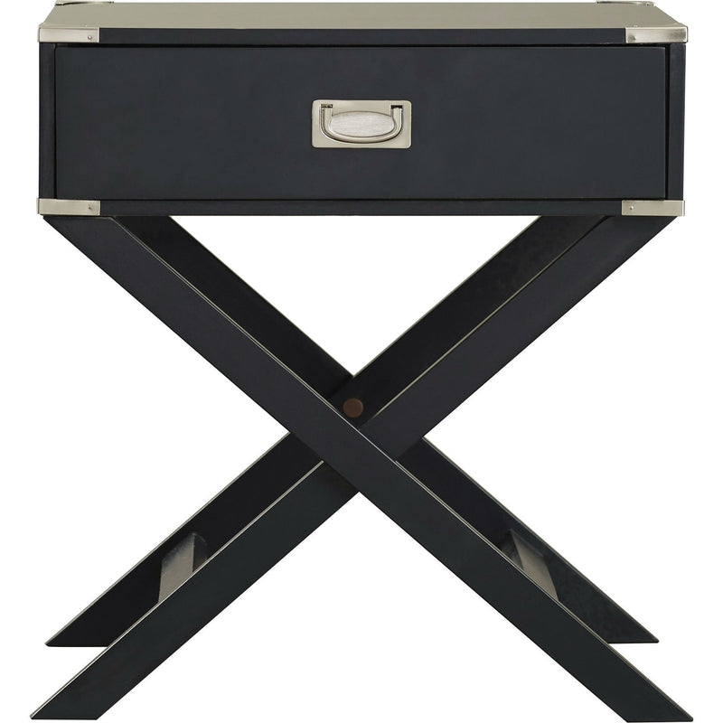 Dark Grey Black 1-Drawer End Table Nightstand with Modern Classic X Style Legs, photo 4 of 5