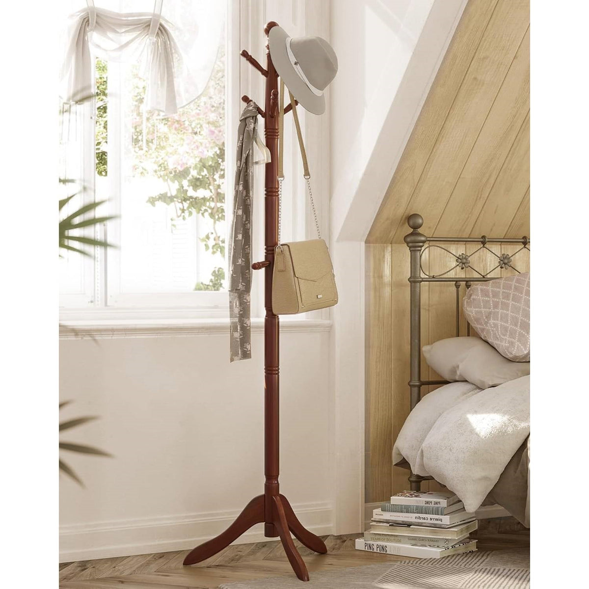 Adjustable Height Solid Wood Coat Rack with 10 Hooks in Dark Brown Finish, photo 3 of 5