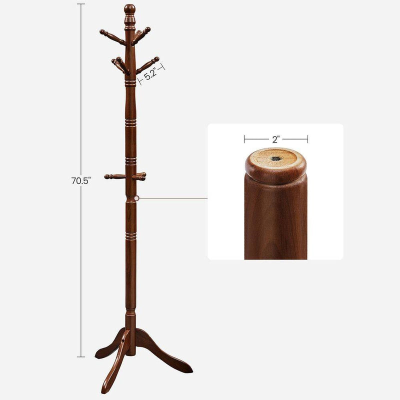Adjustable Height Solid Wood Coat Rack with 10 Hooks in Dark Brown Finish, photo 5 of 5