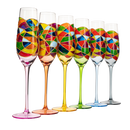 Stained Glass Champagne Flutes Set Of 6 Hand Painted Mouth Blown 7 Ounce Colorful Re by The Wine Savant