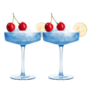 Ribbed Coupe Cocktail Glasses 8 oz | Set of 2 (Blue)