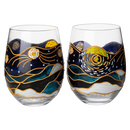 Vincent Van Gogh Wine Glasses Artisanal Hand Painted Stemless Set of 2 - The Wine Savant - 2 Set of Tumblers - Artistic Gift Idea for Her, Him, Birthday, Housewarming - Extra Large Goblets (18.5 OZ)