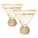 Diamond Studded Martini Glasses Set of 2 - The Wine Savant - Gold Rimmed Modern Cocktail Glass, Rhinestone Diamonds With Stemless Crystal Ball Base, Bar or Party 10.5oz, Swarovski Style Crystals