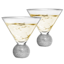 Diamond Studded Martini Glasses Set of 2 - The Wine Savant - Silver Rimmed Modern Cocktail Glass, Rhinestone Diamonds With Stemless Crystal Ball Base, Bar or Party 10.5oz, Swarovski Style Crystals