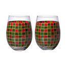 Crystal New Years Artisanal Hand Painted Stemless Glasses Set of 2