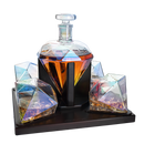 The Wine Savant Diamond Whiskey and Wine Decanter, Great Gift! 750ml With 4 Diamond Glasses and Beautiful Mahogany Wooden Holder Liquor, Scotch, Rum, Bourbon, Vodka, Tequila Decanter