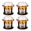 Set of 4 Diamond Whiskey & Wine Glasses With Wood Stands 10oz - Wine, Whiskey, Water, Diamond Shaped, Diamonds Collection Sparkle Patented Wine Savant - Stands Alone, Or on Stand