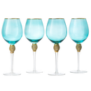 Large Diamond Wine Glasses, 10" H Gold Rim (4, Blue)