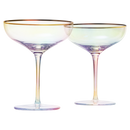 Iridescent Colored Gilded Rim Coupe Glass 2 Set Large 9OZ Rainbow Cocktail Champagne Luster Pearl Gl by The Wine Savant