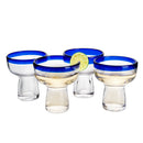 Mexican Hand Blown Blue Rim Margarita Glasses - Set of 4