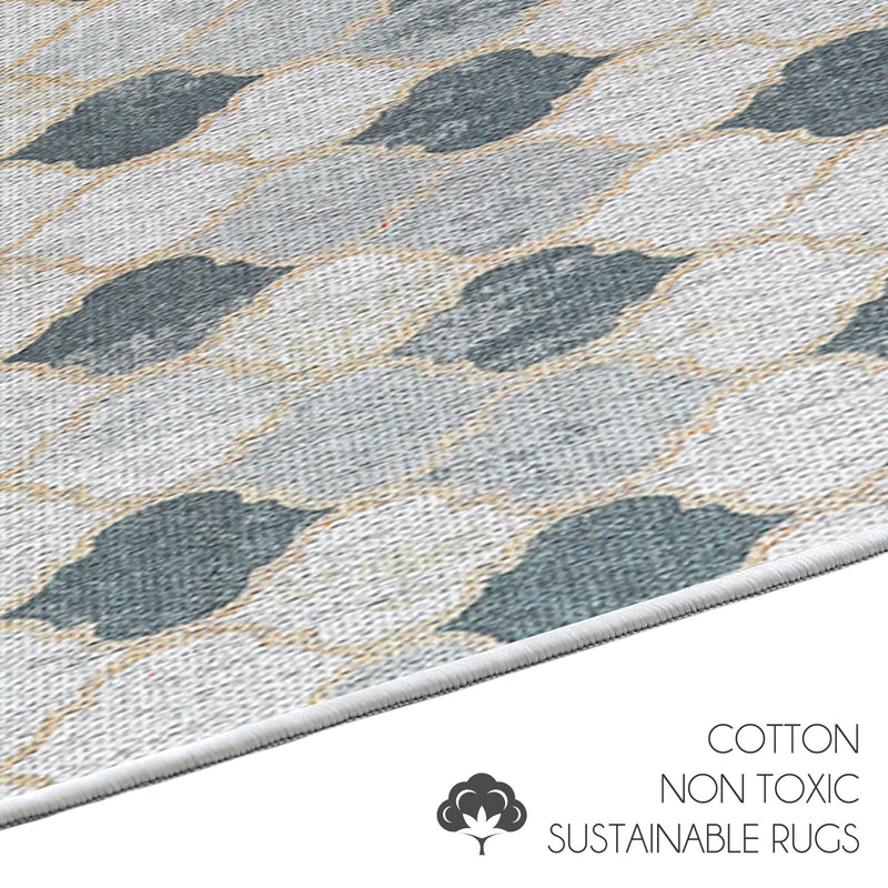 Moroccan Design 2 Piece Bathroom Rugs Set | Beige&Gray