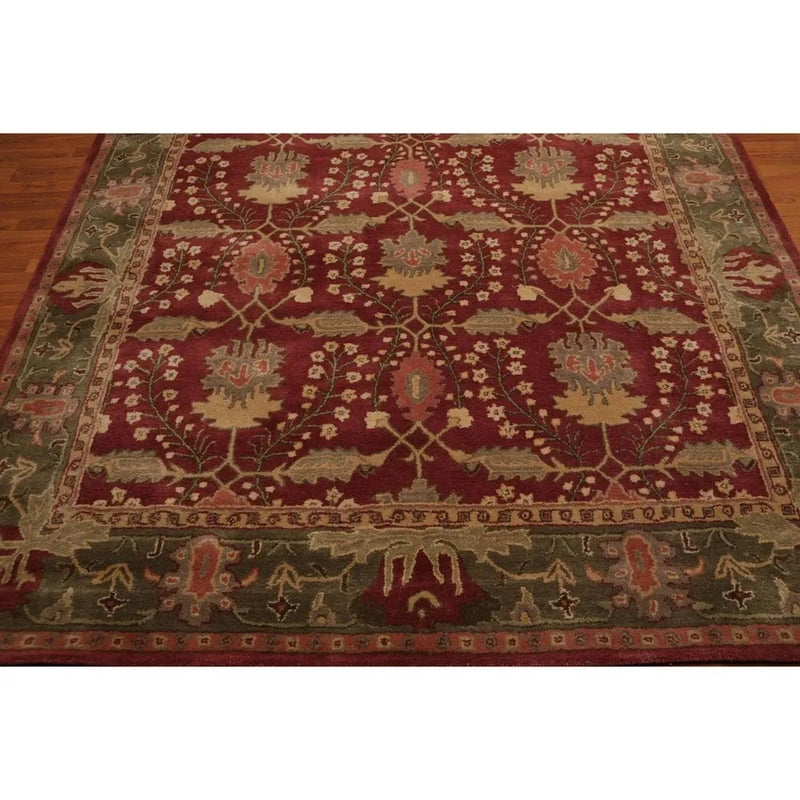 Multi Size Rusty Red, Green Hand Tufted William Morris Arts & Craft 100% Wool Oriental Area Rug
