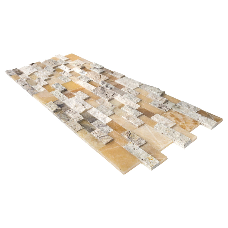 DaVinci Onyx Travertine Ledger 3D Panel 6"x24" Honed and Split-face mixed Natural Wall Tile