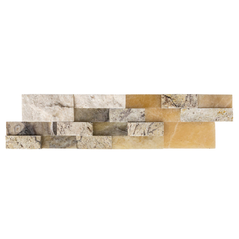 DaVinci Onyx Travertine Ledger 3D Panel 6"x24" Honed and Split-face mixed Natural Wall Tile