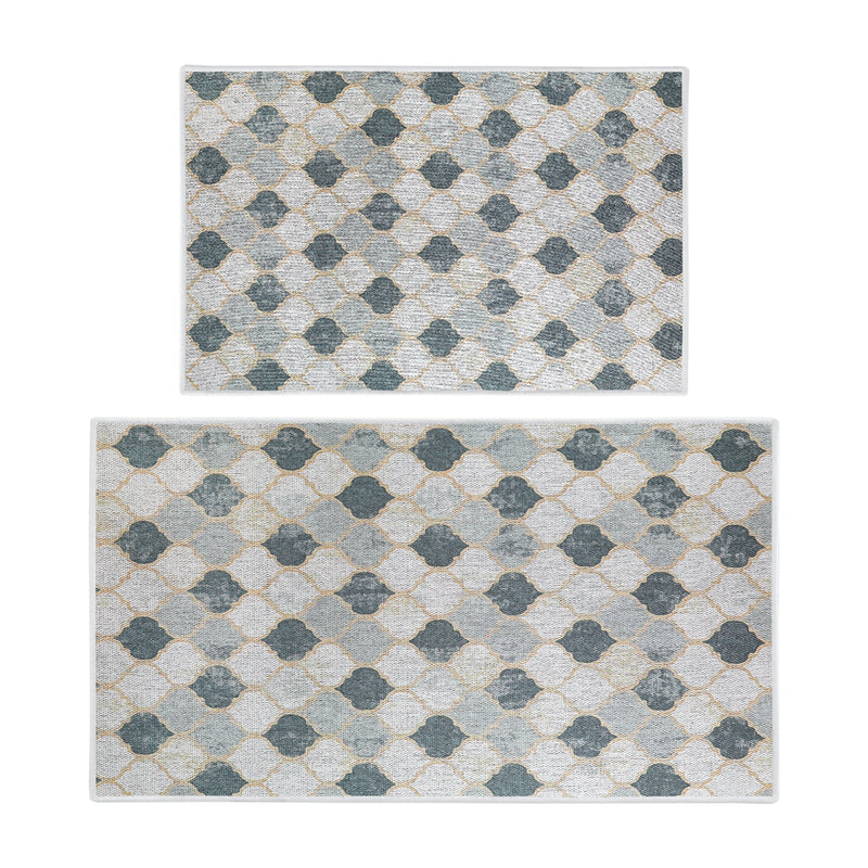 Moroccan Design Non Skid Washable Kitchen Runner Rugs Set of 2| 44 x 24 and 31.5 x 20 Inches Floor Mats |Beige&Gray