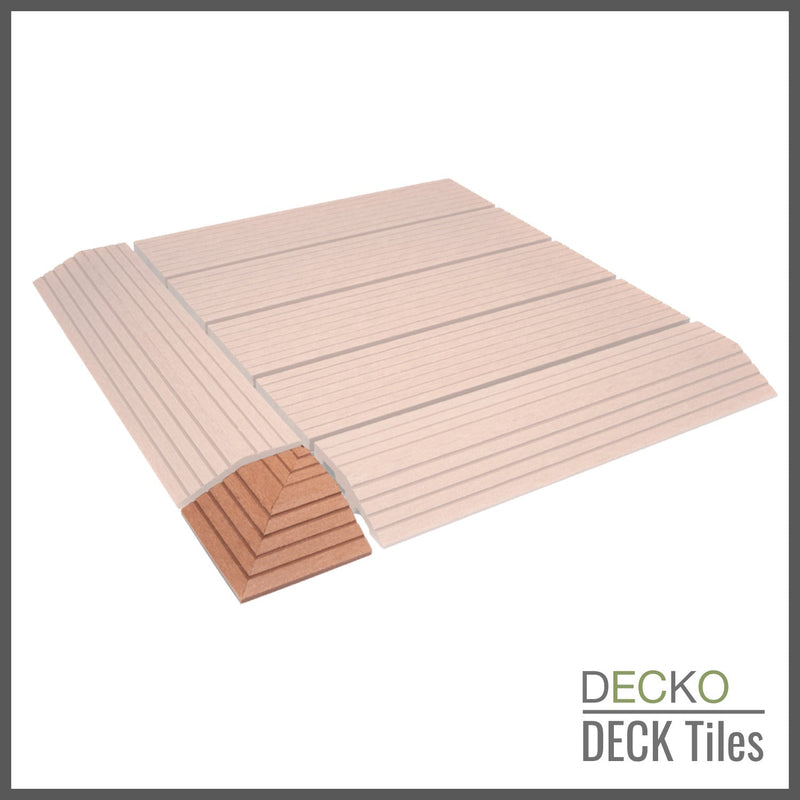 Deck Tile <b>Corner Ramp Edge</b> - for Premium WPC Interlocking Tiles | DECKO (3.1"/3.1"/0.8") - (One Piece)