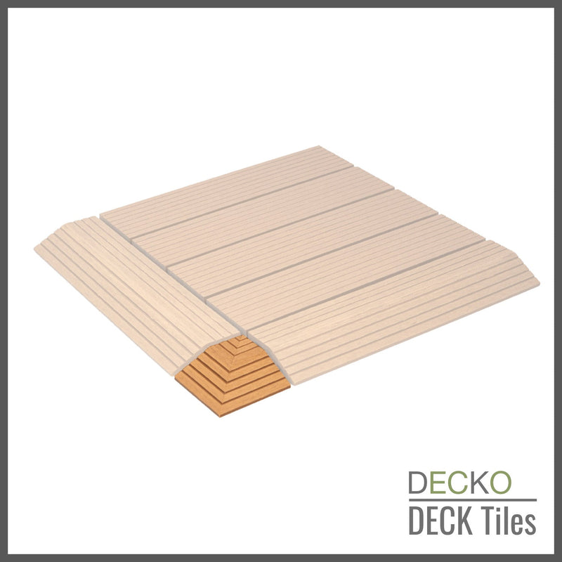 Deck Tile <b>Corner Ramp Edge</b> - for Premium WPC Interlocking Tiles | DECKO (3.1"/3.1"/0.8") - (One Piece)