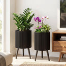 Fluted Metal Planter Pots with Stand Set of 2 by DirectDeals